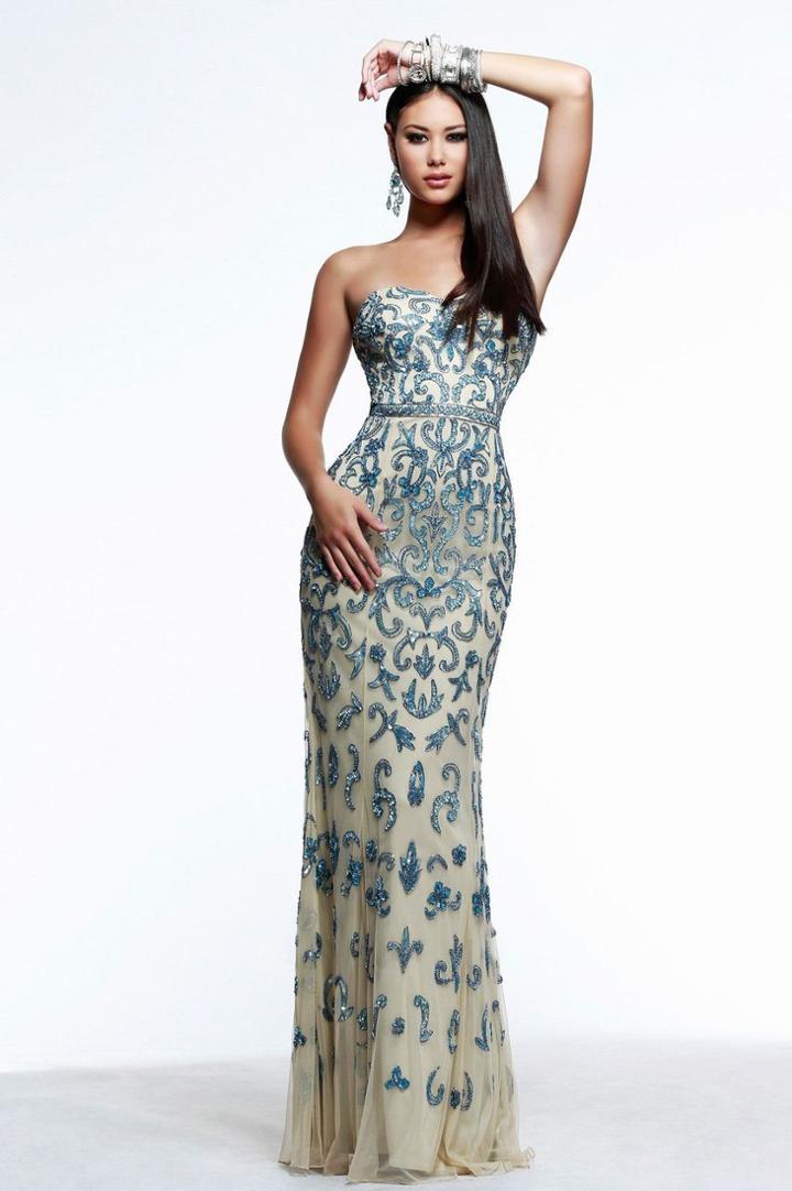 Faviana - S7611 Strapless Paisley Embellished Evening Gown