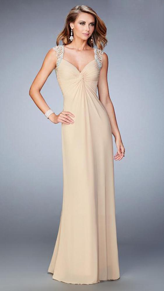 La Femme - 22055 Embellished V-neck Jersey Dress