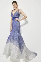 Angela And Alison - 81008 Two-toned Sequin Ornate Trumpet Gown
