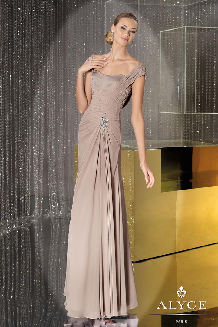 Alyce Paris - Draped Off Shoulder Gown In Platinum 29300