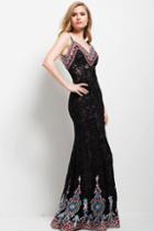 Jovani - 53104 Spaghetti Straps Multicolored Lace Dress