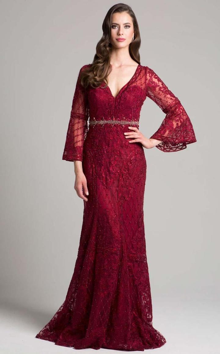 Lara Dresses - 33275 Beaded V-neck Sheath Dress