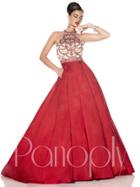 Panoply - Rhinestone-accented Halter Neck Taffeta A-line Gown 44303