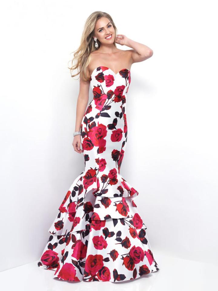 Blush - X418 Strapless Rose Printed Mikado Long Gown