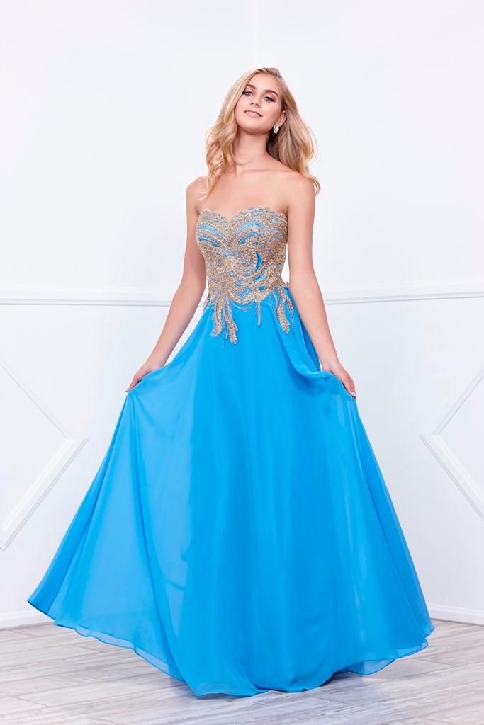 Nox Anabel - 8291 Strapless Gold Lace Appliqued Long Gown