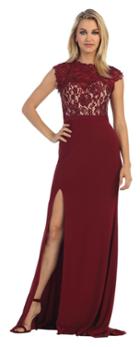 May Queen - Elegant Laced And Beaded Illusion Neck A-line Dress Mq1246