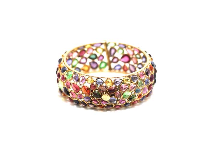 Tresor Collection - Multicolor Stones Bangle In 18k Yellow Gold