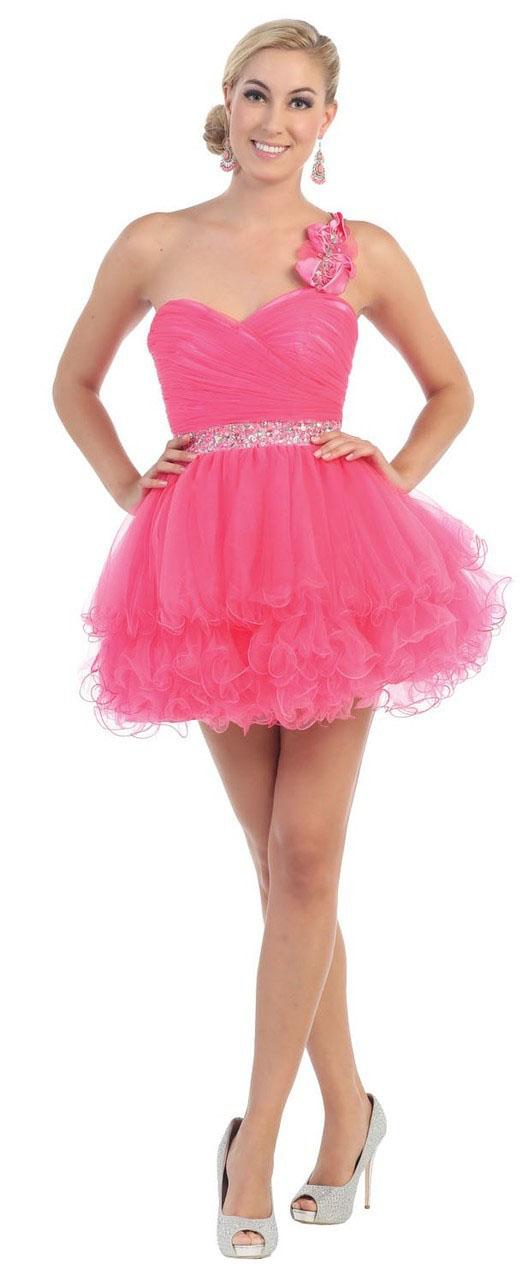 May Queen - Mq-907 One Shoulder Surplice Tiered Dress