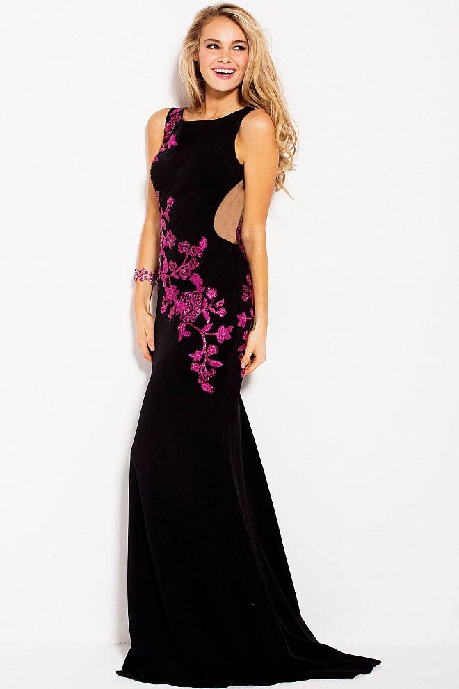 Jovani - 58966 Floral Embroidered Bateau Sheath Dress