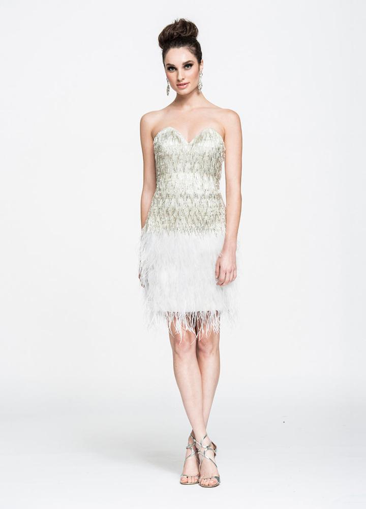 Ashley Lauren - 4002 Silver Fringe Sweetheart Sheath Cocktail Dress
