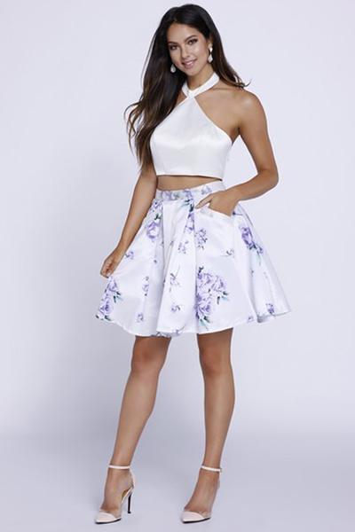 Nox Anabel - 6222 Two-piece Halter Floral Print Short Cocktail Dress