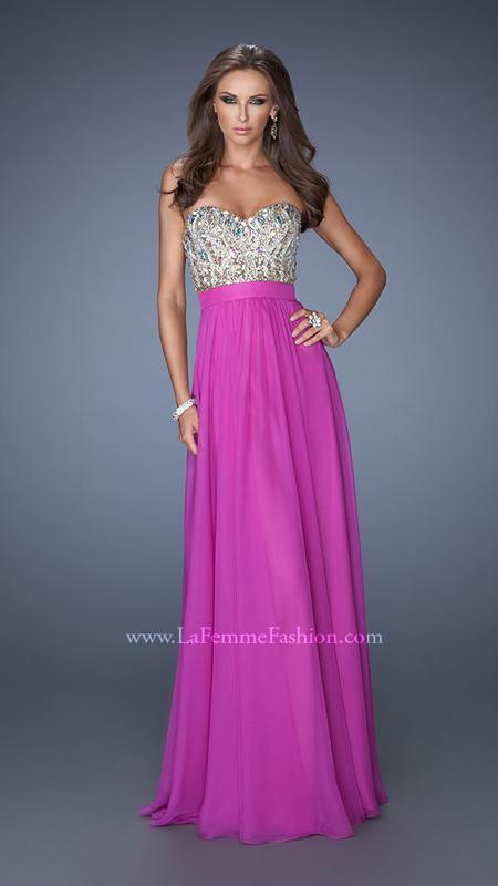 La Femme - Strapless Beaded Long Gown In Apricot 19294