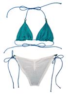 Leah Shlaer Swimwear - The Caviar Bikini Bottoms In White Mesh/ Teal