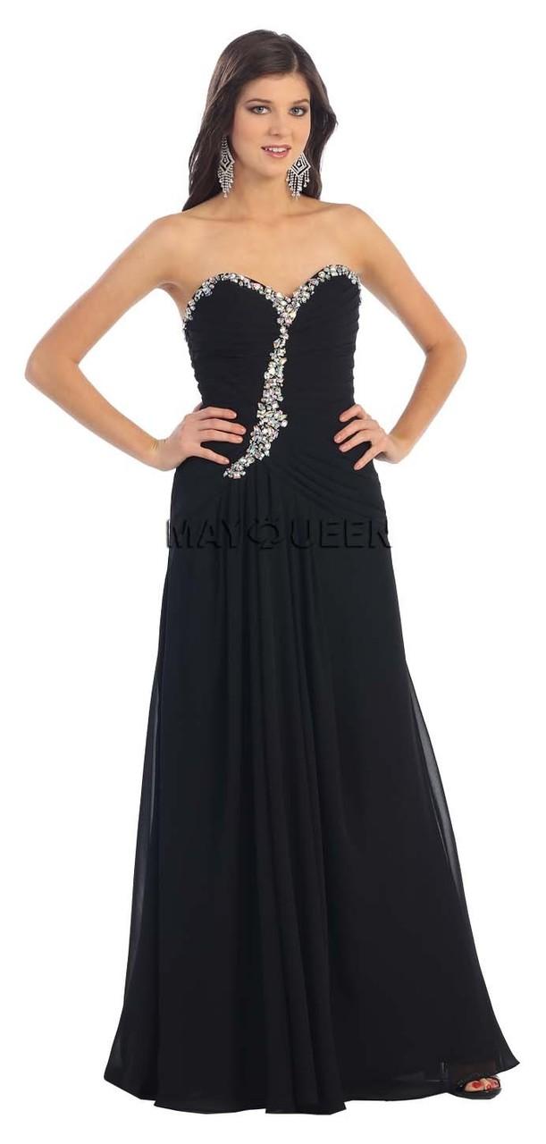 Ornate Strapless Sweetheart Draped A-line Long Dress