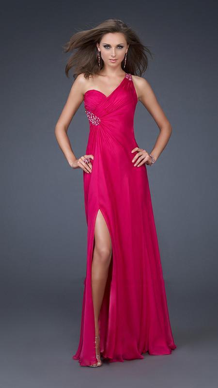 La Femme - Sleek Asymmetrical Sheath Gown With A Diamond Cutout 16206