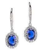Cz By Kenneth Jay Lane - Sapphire Oval Pavã£â© Halo Pierced Earring