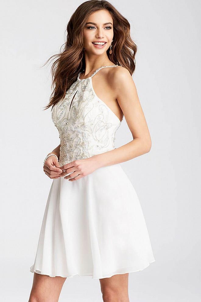 Jovani - Jvn53176 Embellished Halter Neck A-line Dress