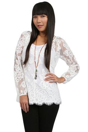 Fifteen-twenty Split Neck Top With Lace In Off White