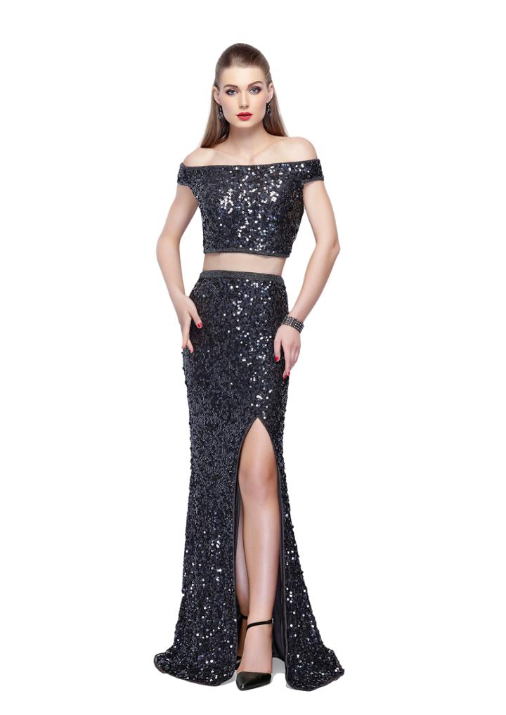 Primavera Couture - 3095 Off-shoulder Two-piece Sequined Gown