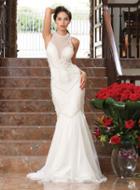 May Queen - Illusion Halter Neck With Pearl Embellishment Mermaid Dress Rq7368