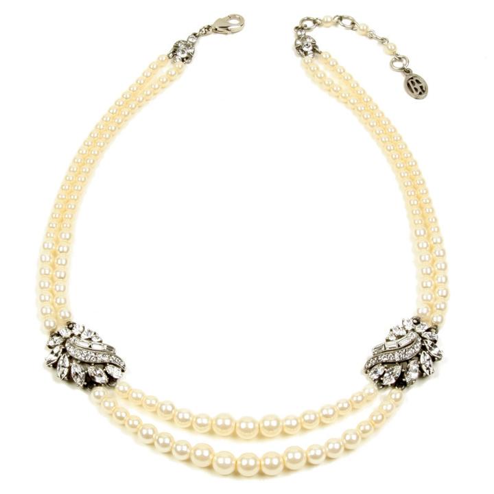 Ben-amun - Two Row Pearl Necklace With Crystal Stations