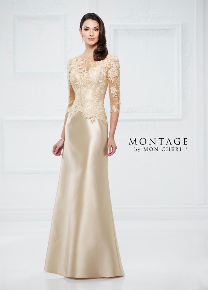 Montage By Mon Cheri - 217955 Floral Lace Mikado Evening Gown