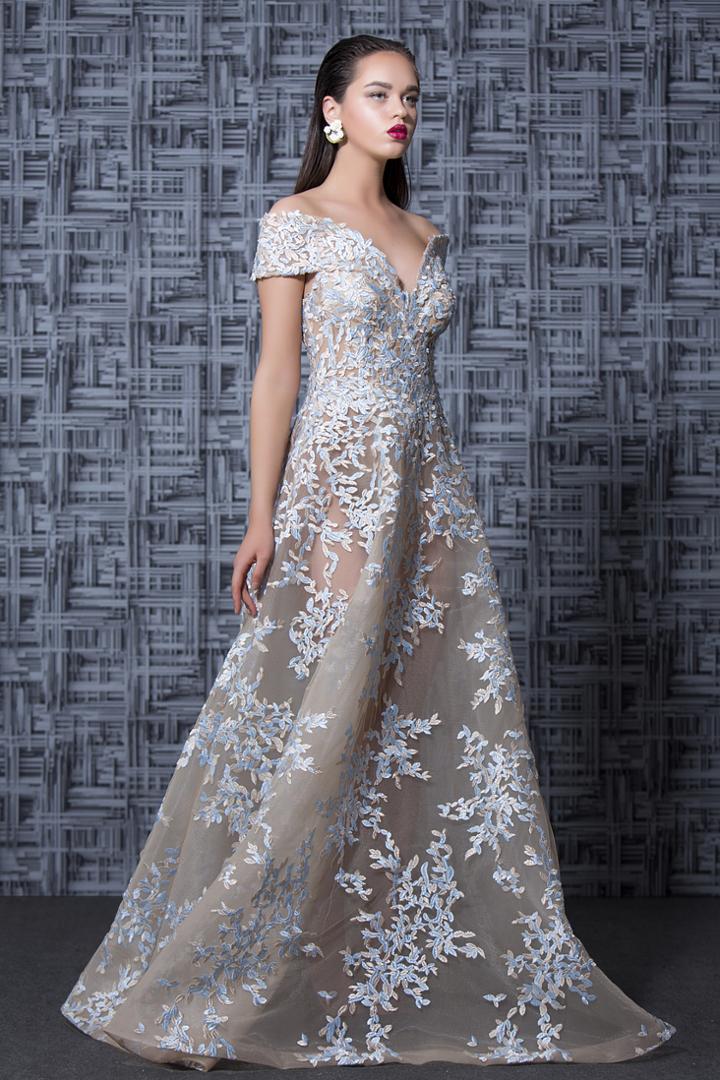 Mnm Couture - K3583 Embroidered Off-shoulder A-line Gown