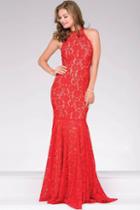 Jovani - High Halter Neck Lace Prom Dress 42220