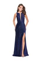 La Femme - 25869 Deep V-cut Sparkling Slit Jersey Dress