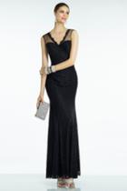 Alyce Paris B'dazzle - 35794 Scalloped V Neck Lace Long Dress