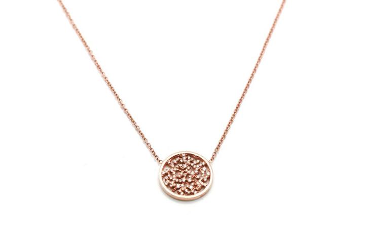 Tresor Collection - 18k Rose Gold Necklace With 15mm Diamond Signature Logo Pendant