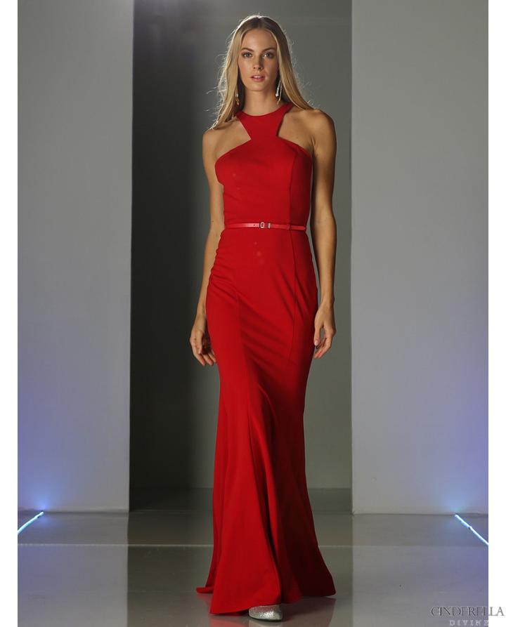 Cinderella Divine - Long Sleeveless Halter Fitted Dress