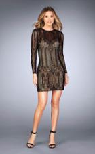 La Femme - 25289 Sheer Long Sleeves Fitted Cocktail Dress