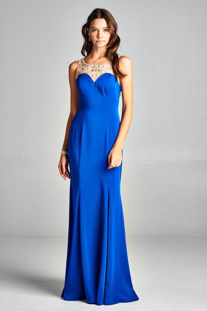 Aspeed - L1882 Bejeweled Illusion Bateau Sheath Prom Dress