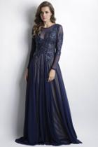Baccio Couture - Roselyn Painted Caviar Navy Blue Long Dress