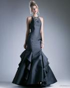 Cinderella Divine - Sleeveless Jeweled Halter Ruffled Mermaid Dress
