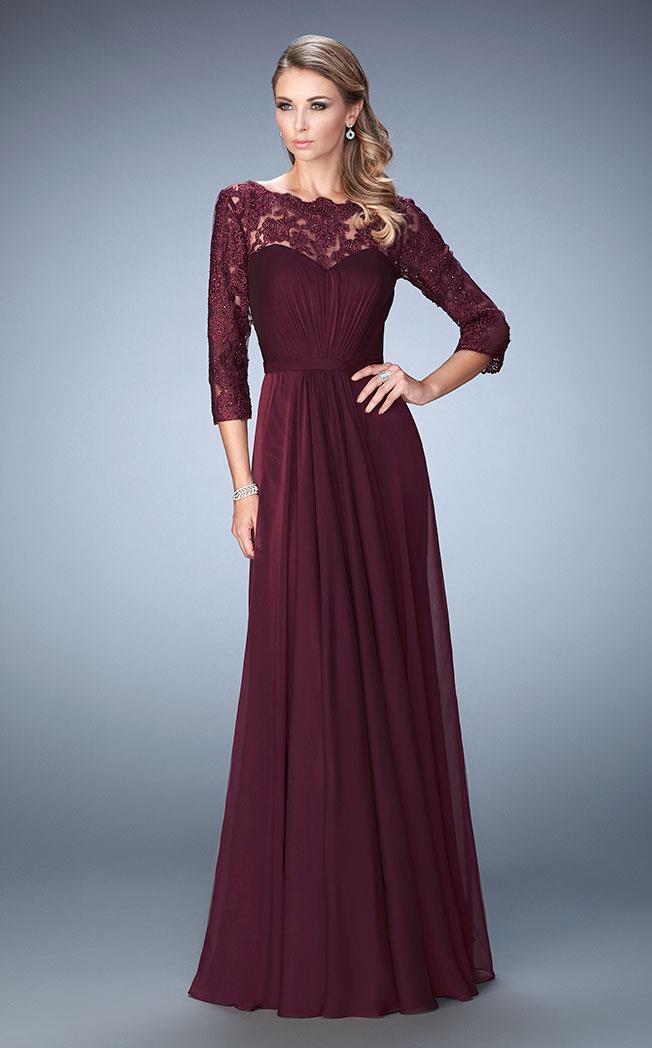 La Femme - 21915 Embellished Illusion Bateau A-line Dress