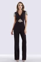 Feriani Couture - 26253 Jeweled V-neck Ruched Jumpsuit
