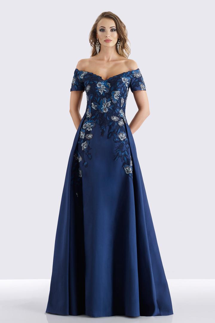Feriani Couture - 18658 Floral Embroidered Off-shoulder A-line Dress
