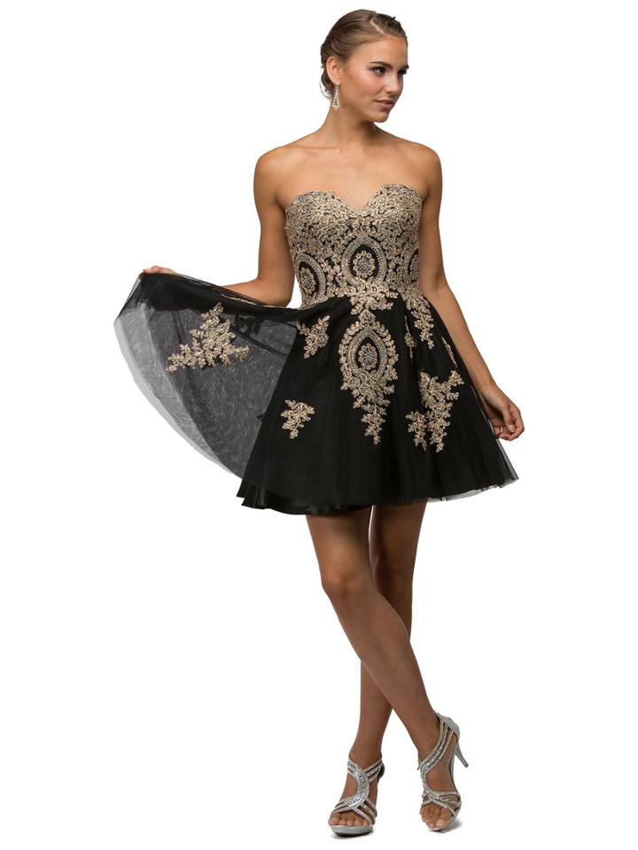 Dancing Queen - Glittering Gold Sweetheart Bodice Cocktail Dress 9484