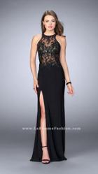 La Femme - Florid Lace Jewel Illusion Sheath Long Evening Gown 24044