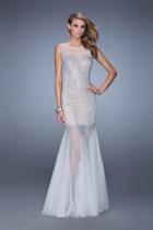 Gigi - 21466 Bateau Embellished Tulle Mermaid Gown