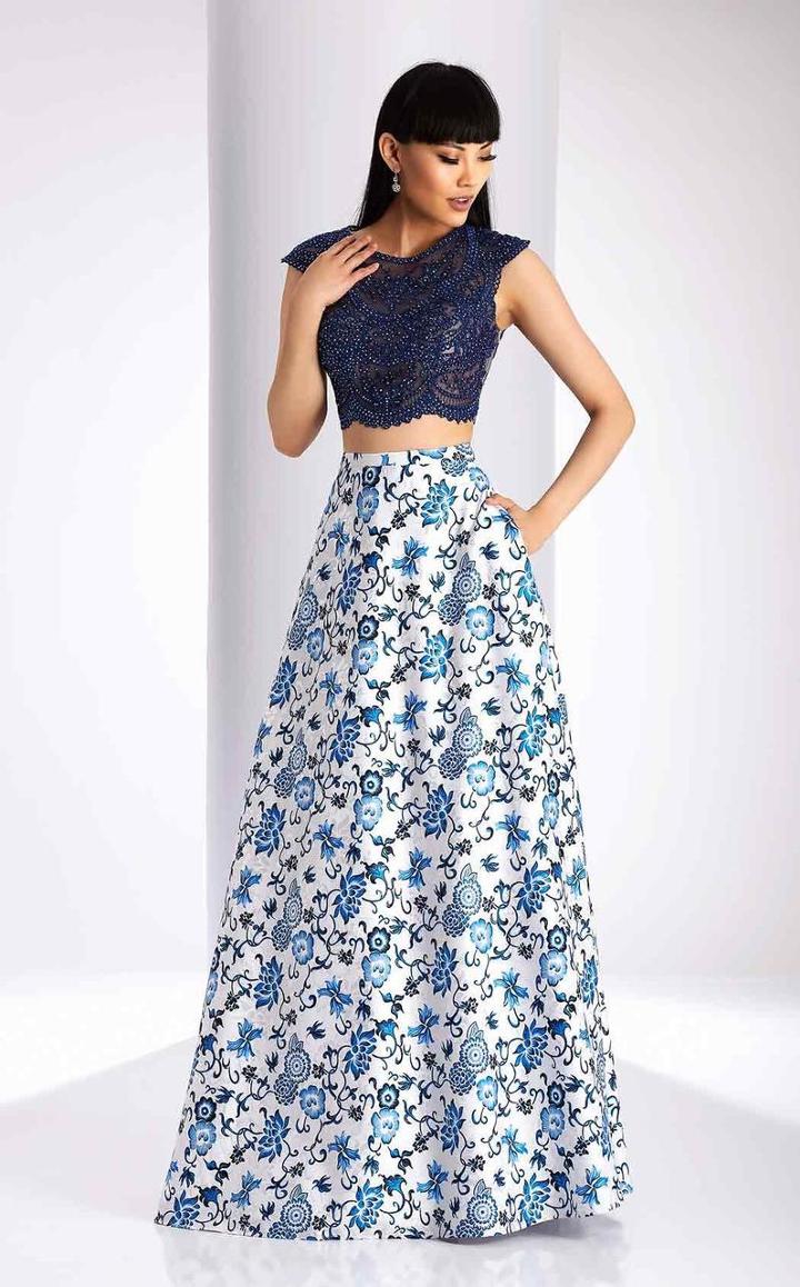 Clarisse - 3217 Two Piece Beaded Lace And Print Dress
