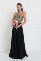 Elizabeth K - Gl1526 Lace Embellished High Neck Chiffon Gown