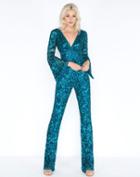 Cassandra Stone - 4581a Bell Sleeve Sequined Cutout Jumpsuit