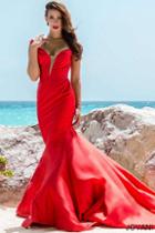 Jovani - 27451 Plunging Neck Taffeta Mermaid Gown