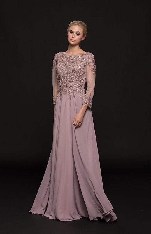Marsoni By Colors - M217 Quarter Sleeve Embroidered Illusion Gown