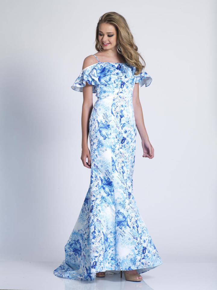 Dave & Johnny - 3458 Printed Ruffled Mermaid Dress