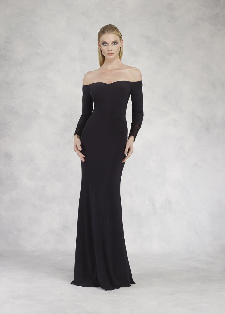 Janique - K6601 Long Sleeve Off Shoulder Sheath Dress