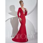 Panoply - Sculpted Ornate V-neck Trumpet Gown With Long Sleeves 44286